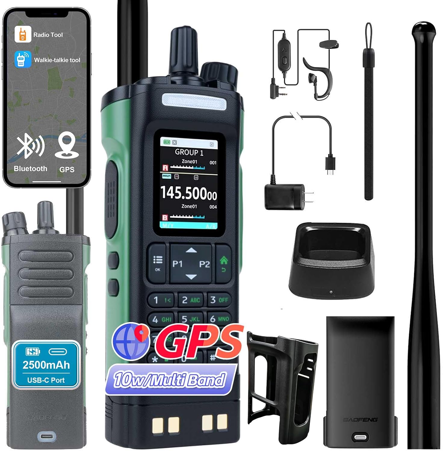 6. BAOFENG UV-32 GPS 10W Radio de mano de largo alcance de dos vías con programación de aplicaciones, receptor meteorológico NOAA y frecuencia