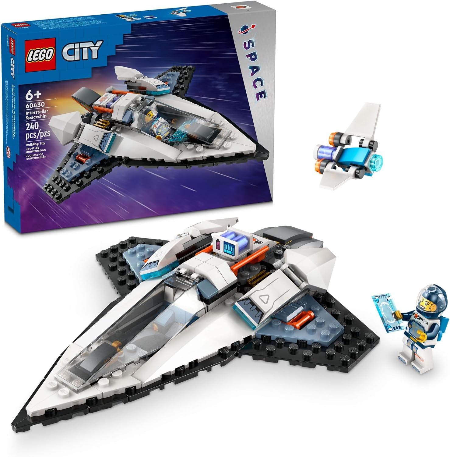 6. LEGO Juguete de nave espacial interestelar de ciudad para niños, juego creativo con modelo de nave espacial, dron y figura de astronauta, juguete